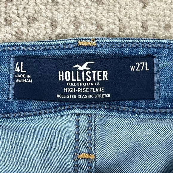 Hollister High Rise Flare Jeans Medium Wash Distressed Womens Size 4L Boho - Picture 2 of 9